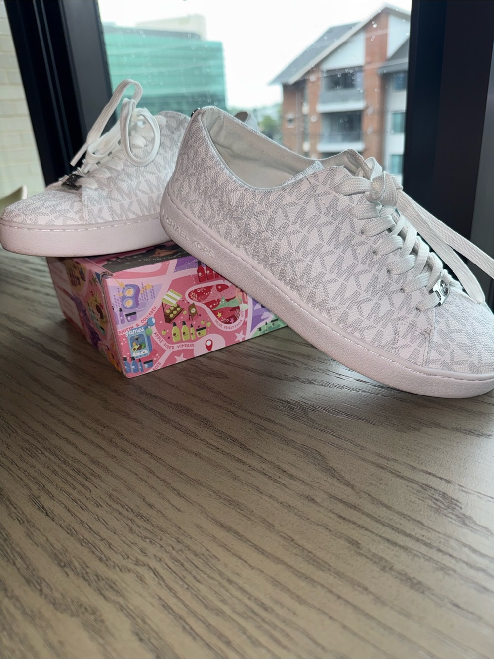 Michael Kors Girls White MK Monogram Lace-Up Sneakers